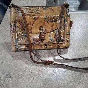 Patricia Nash Brown and Tan Crossbody Bag with Rustic Design